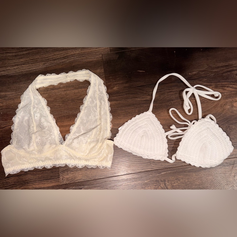 Free people, H&M Bras - Elegant Lace and Crochet Intimates Set - Cream and White